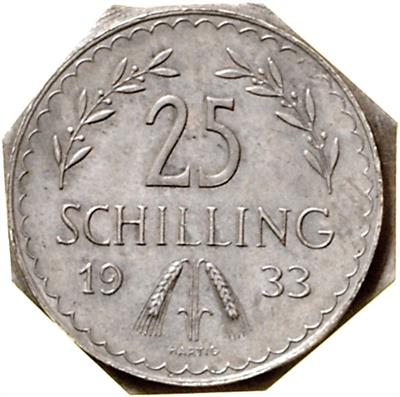 einseitiger achteckiger SN Abschlag der Vorderseite zu 25Schilling 1933, =3,54 g= II - Coins, medals and paper money