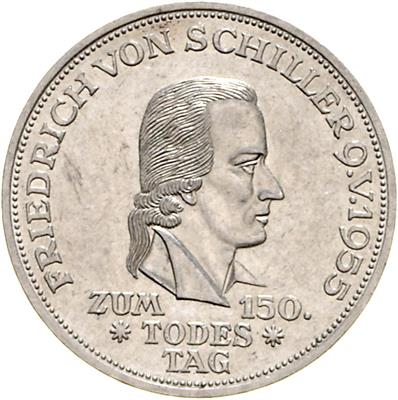 5 DM 1955 F, Freiherr von Schiller, J.389, =11,22 g=, (kl. Kr.) II-/II - Monete, medaglie e carta moneta