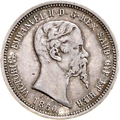 (2 Stk.) a)Vittorio Emanuele II. 1849-1861 - Münzen, Medaillen und Papiergeld