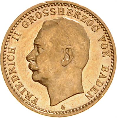 Baden, Friedrich II. 1907-1918, GOLD - Münzen, Medaillen und Papiergeld