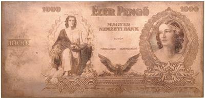 Kupferplatte mit positiver Gravierung 1000 Pengö - Monete, medaglie e carta moneta