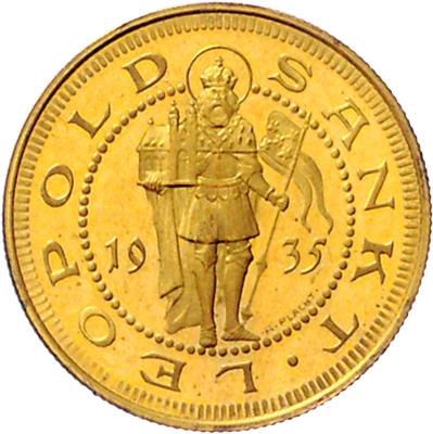 einseitige AE vergoldete Probe zu 25 Schilling 1935, Med. Placht, =3,07 g,  selten= II/I - Coins and medals