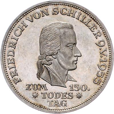 5 Deutsche Mark 1955 F. Schiller, 150. Todestag. Jaeger 389. =11,24 g= (unger.) II+/II- - Monete e medaglie