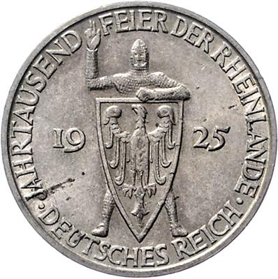 (2 Stk.) 3 RM 1925 D und 5 RM 1925 A. Jahrtausendfeier der Rheinlande. Jaeger 321 und 322. (ungereinigt) II - Mince a medaile