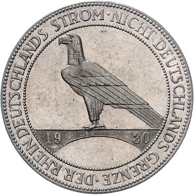(2 Stk.) 3 RM 1930 F und 5 RM 1930 J. Rheinlandräumung 1.7.1930. Jaeger 345 III - Mince a medaile