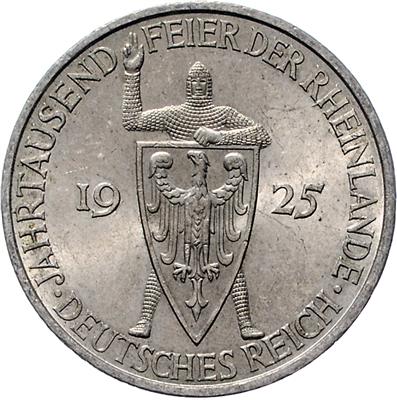 (2 Stk.) 3 RM und 5 RM 1925 A. Jahrtausendfeier der Rheinlande. Jaeger 321 und 322. (ungereinigt) II - Mince a medaile