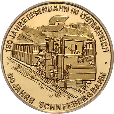 150 Jahre Eisenbahn in Österreich/ 90 Jahre Schneebergbahn GOLD - Monete e medaglie