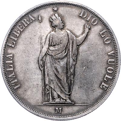 5 Lire 1848 M, Mailand. Her. 3. =24,78 g= (kl. Kr.) III-/III - Münzen und Medaillen