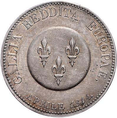 Franz I., während des Aufenthaltes in Paris im April 1814, nach dem Einzug der Allierten - Mince, medaile a papírové peníze