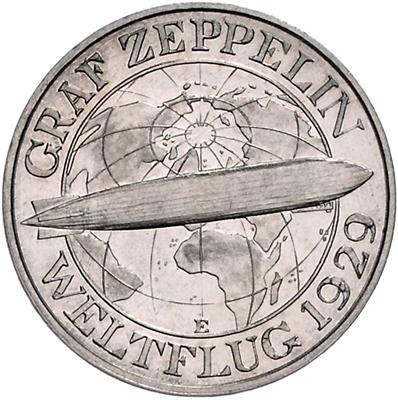3 Reichsmark 1930 A, Graf Zeppelin Weltflug 1929, J. 342, =14,92 g= offene PP - Coins, medals and paper money