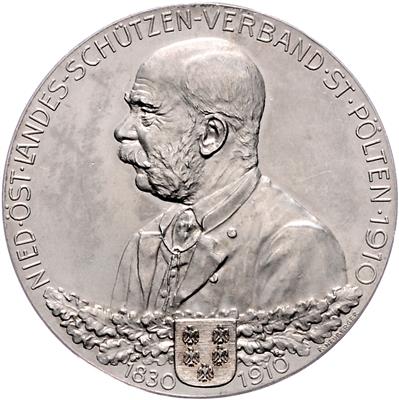 Kaiserhuldigungsfestschießen der NÖ Schützenvereine zum 80. Geburtstag des Kaisers in St. Pölten 1910 - Mince, medaile a papírové peníze