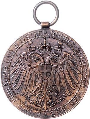 Kaiserjubiläums- und 5. öst. Bundesschießen in Wien vom 26. Juni bis 6. Juli 1898Festscheibe Wien - Mince, medaile a papírové peníze