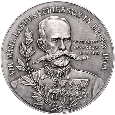 VIII. mährisches Landesschießen unter dem Protektorat von Eh. Rainer in Brünn 1901 - Mince, medaile a papírové peníze
