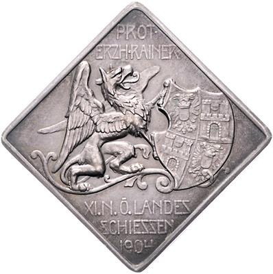 XI. NÖ Landesschießen in Wiener Neustadt unter dem Protektorat von Eh. Rainer 1904 - Mince, medaile a papírové peníze