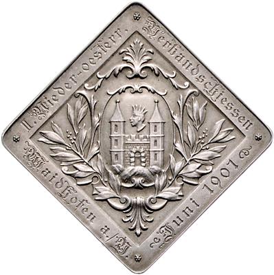 II. NÖ Verbandsschießen des NÖ Landesschützenverbandes in Waidhofen an der Ybbs im Juni 1901 - Mince, medaile a papírové peníze