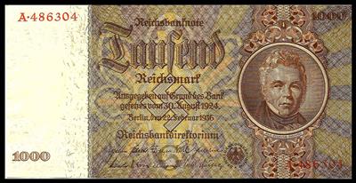 1000 Reichsmark, 22.02.1936 - Münzen, Medaillen und Papiergeld