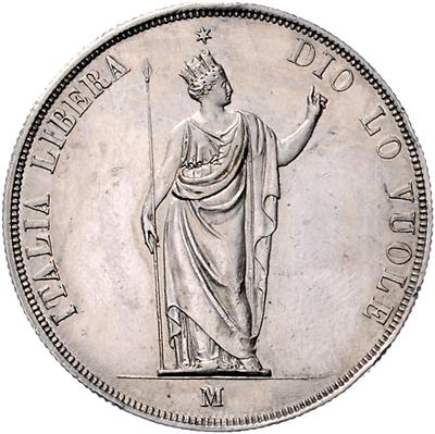 5 Lire 1848 M, Mailand, Her. 3, =24,97 g=, (Kr., Rf.) III-/III - Coins, medals and paper money