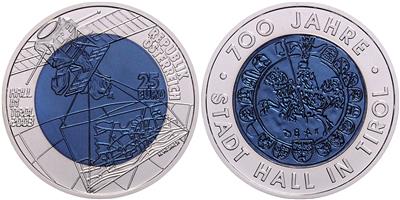 Bimetall-Niobmünze 25 Euro 2003, Stadt Hall =in orig. Etui m. Zertifikat= (Papierschleife fehlt) I - Monete, medaglie e cartamoneta