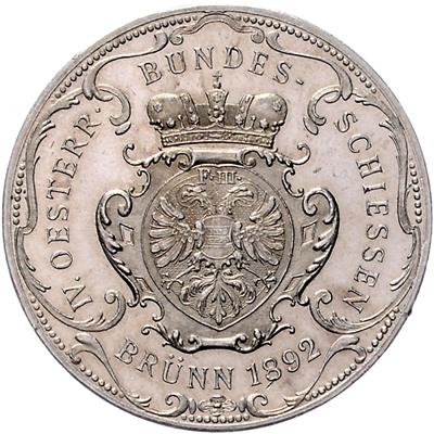 IV. österreichisches Bundesschießen in Brünn vom 24. Juni bis 5. Juli 1892 - Mince, medaile a papírové peníze