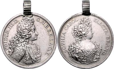 Brandenburg, Friedrich III. 1688-1701 und Sophie Charlotte von Braunschweig Lüneburg - Mince, medaile a papírové peníze