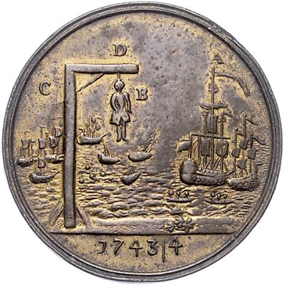 Seeschlacht von Toulon zwischen der britischen sowie französisch-spanischen Marine - Mince, medaile a papírové peníze