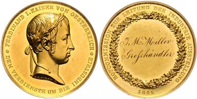 Verdienstmedaille der Industrieausstellung Wien 1845 verliehen an Josef Maria von Miller zu Aichholz GOLD - Mince