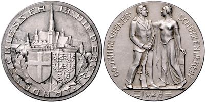 13. niederösterreichisches Landesschießen und 60 Jahre Wiener Schützenverein 1928 - Mince, medaile a papírové peníze