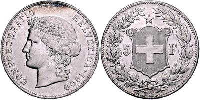 5 Franken 1900 B, Bern. Divo/Tobler 297; =24,88 g= (Kr., Schläge, berieben) IV+ - Monete, medaglie e cartamoneta