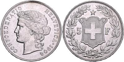 5 Franken 1904 B, Bern. Divo/Tobler 297; =24,93 g= (Kr., Schläge, berieben) IV - Monete, medaglie e cartamoneta