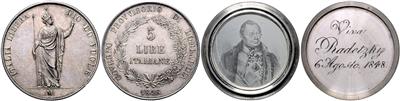 5 Lire 1848 M mit einer Daguerreotypie des FM Radetzky - Mince, medaile a papírové peníze