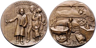 Medailleur Karl Goetz, auf die Wohnungsnot - Münzen, Medaillen und Papiergeld