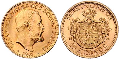 Oskar II. 1872-1907, GOLD - Mince, medaile a papírové peníze