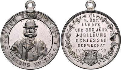 Schwechat, VII. niederösterreichisches Landes- und 350jähriges Jubiläumsschießen 1893 - Mince, medaile a papírové peníze