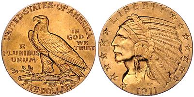 U. S. A. GOLD - Coins, medals and paper money