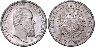 Württemberg, Karl 1864-1891 - Coins, medals and paper money