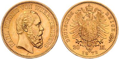 Württemberg, Karl 1864-1891, GOLD - Mince, medaile a papírové peníze