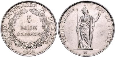 5 Lire 1848 M, Mailand - Münzen und Medaillen