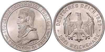3 Reichsmark 1927 F, 450 Jahre Universität Tübingen - Coins and medals