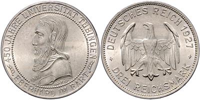 3 RM 1927 F, 450 Jahre Universität Tübingen - Monete e medaglie