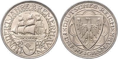 5 RM 1927 A, 100 Jahre Bremerhaven - Monete e medaglie