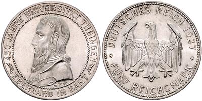 5 RM 1927 F, 450 Jahre Universität Tübingen - Coins and medals