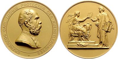 Wien, Künstlerhaus, Protector Erzherzog Karl Ludwig, Bruder Franz Josef I., GOLD - Mince a medaile
