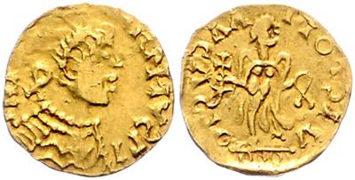Barbarisierte Imitation eines Tremissis Iustinians 6. Jh., GOLD - Mince a medaile