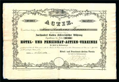 Hotel- und Pensionat-ActienVerein für Ischl im Salzkammergut Aktie über 200 Gulden vom 18. Juli 1864 - Monete e medaglie