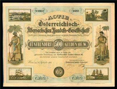 Österreichisch-Überseeische Handels-Gesellschaft Aktie über 500 Gulden vom 24. September 1887 - Mince a medaile