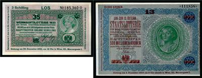 Donaustaaten- Noten mit Lotterieaufdruck - Mince a medaile