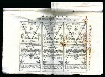 Maria Theresia- Formular und Erlass für 5, 10, 25, 50, 100, 500 und 1000 Gulden vom 1. August 1771 - Münzen und Medaillen