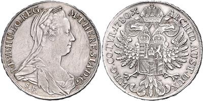 Maria Theresia nach 1780 - Mince, medaile a papírové peníze