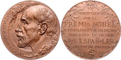 Santiago Ramon y Cajal 1852-1934, Nobelpreis 1906, Medicina in Nummis - Coins, medals and paper money