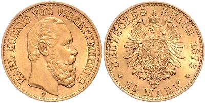 Württemberg, Karl 1864-1891 GOLD - Mince, medaile a papírové peníze